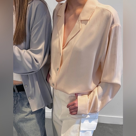 OAK + FORT Tops - ❣️SOLD❣️Oak + Fort Silk Material Button Down Size XS